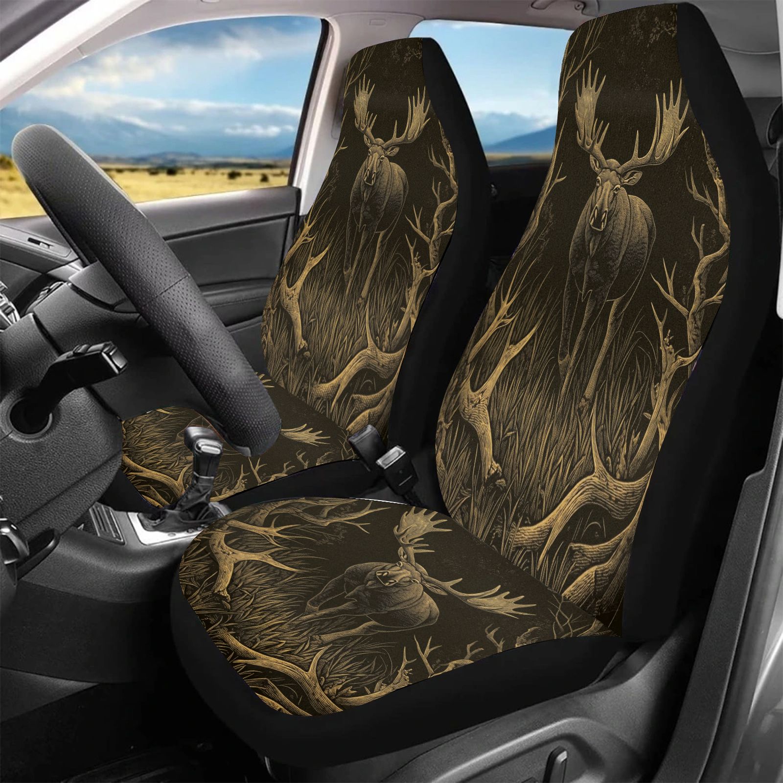 Outdoor Adventure Enthusiast - Car Seat Covers Brown Elk Pattern